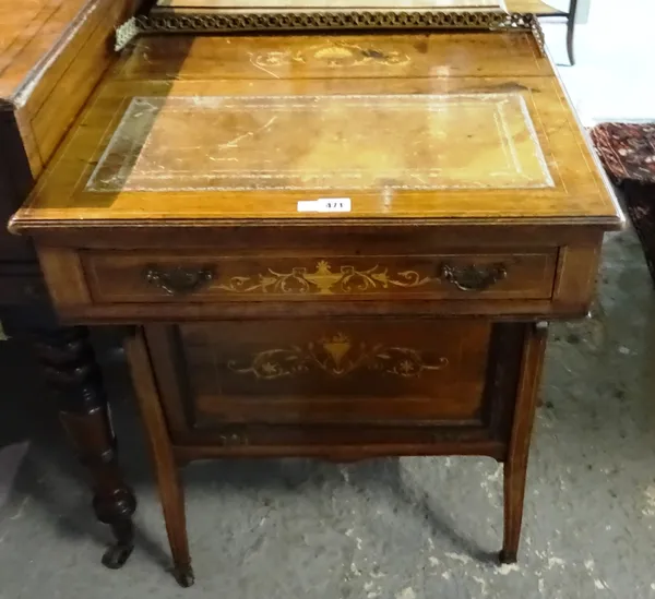 A late 19th century rosewood and marquetry inlaid Davenport, 61cm wide. K1
