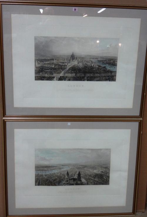 After Thomas Allom, London, Two engravings with hand colouring (re-strikes), each 50cm x 72.5cm.  J1