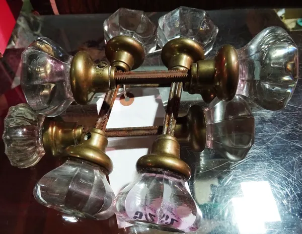 A group of five 19th century door handles, with shaped glass knobs, (5).  CAB