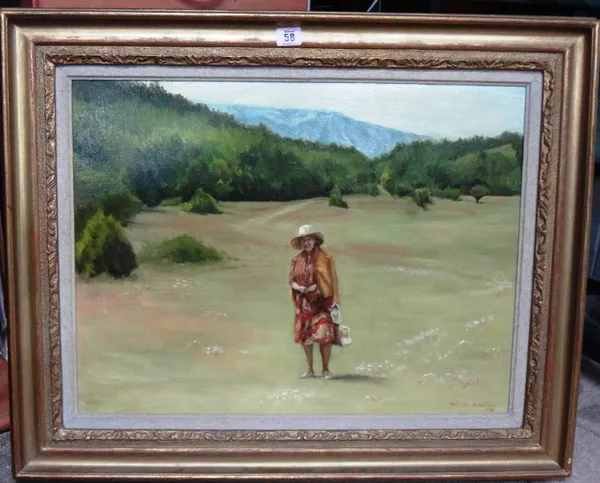 Antonia Armstrong (20th century), Woman in a landscape, oil on canvas, signed, 45cm x 59.5cm.  J1