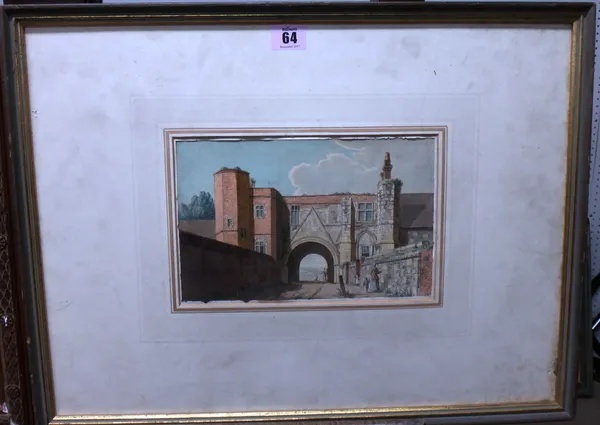 Samual Hieronymus Grimm (1733-1794), Gateway in Brick and Stone, etching with hand colouring, 15.5cm x 23.5cm.  I1