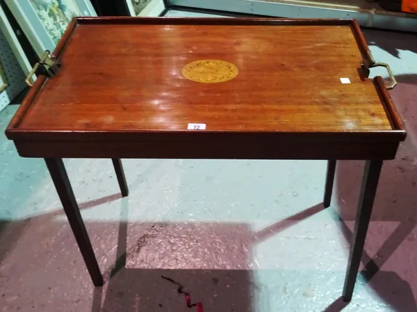 Five printer's block wooden trays, and an Edwardian mahogany metamorphic table, (6).  E2