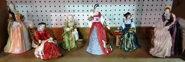 Six Royal Doulton porcelain figures portraying the six wives of Henry VIII, (6).  CAB