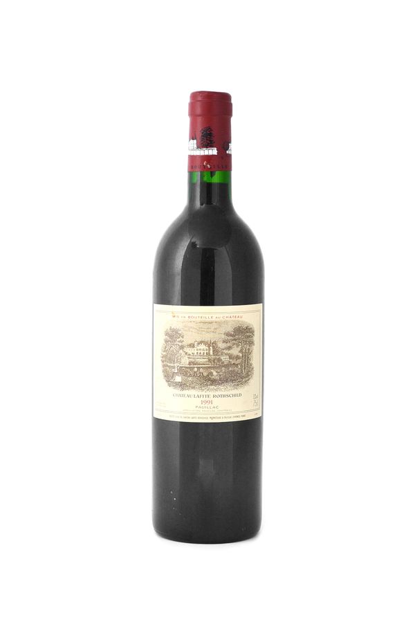 A bottle of 1991 Chateau Lafite Rothschild Pauillac.