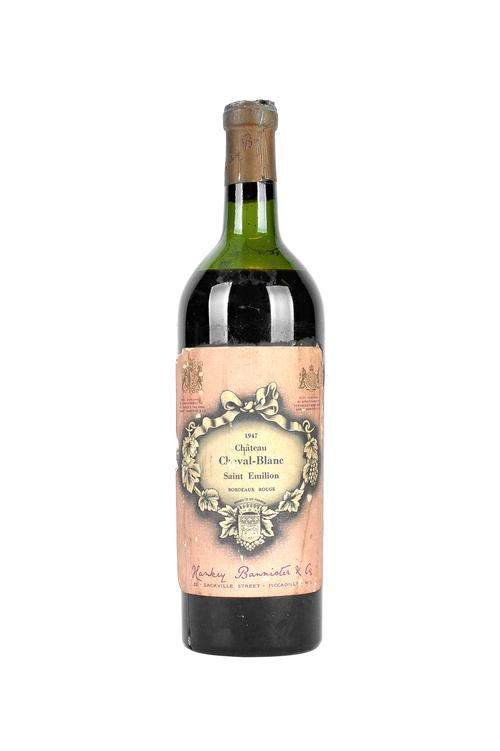 One bottle of 1947 Chateau Cheval-Blanc Saint Emilion Bordeaux Rouge (level at shoulders). Illustrated