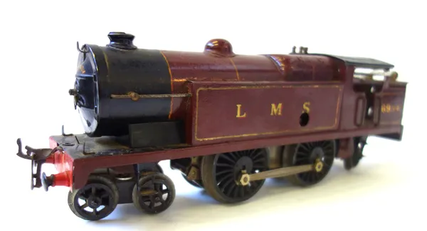 A Hornby O gauge clockwork tank locomotive, 4-4-2, maroon livery, L.M.S. 6954.