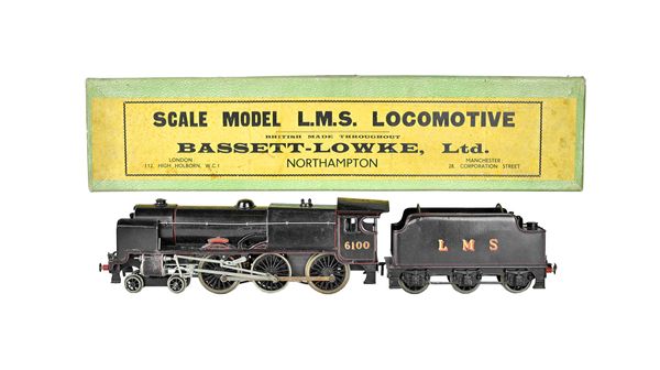 A Bassett Lowke O gauge electric locomotive and tender, 'Royal Scott' 4-6-0, black livery, L.M.S. 6100, boxed.  Illustrated