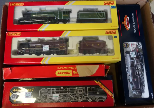 A quantity of OO gauge railway locomotives, coaches, wagons and rolling stock, including six Hornby locomotives and tenders; 'Flying Scotsman', 'Hunt'