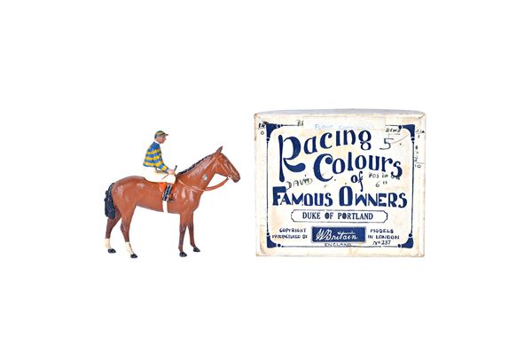 Britains Racing Colours of famous owners, 'Fox Catcher Farm' (1937 issue), American range, in a 'Duke of Portland' box, (a.f).  Illustrated