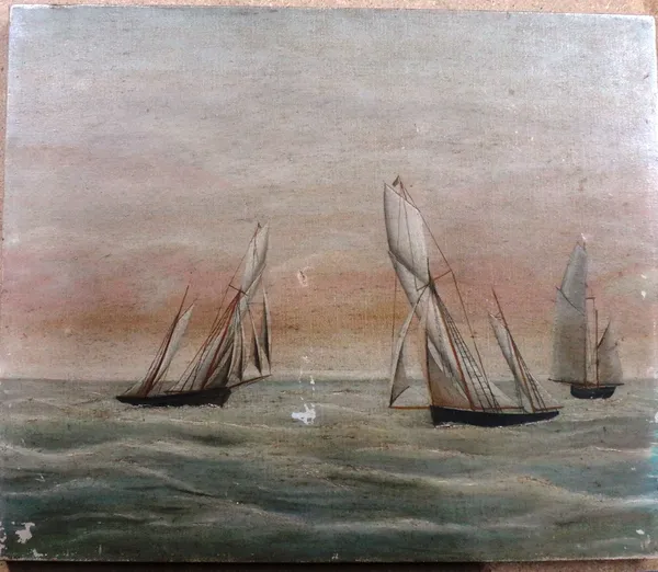 English School (c.1900), Vessels at sea, oil on canvas, unframed, 38cm x 46cm.  CAB