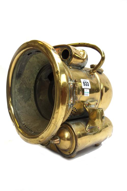 A brass Lucas King of the Road Duplex lamp, (a.f), a T. Cooke & Sons theodolite, cased, an early 20th century set of brass scales housed in a glazed e