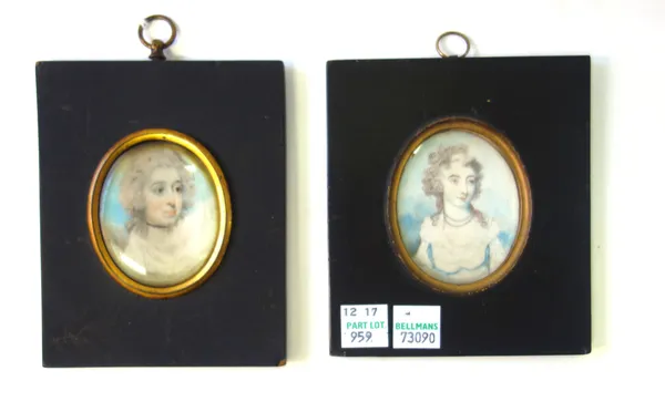 A portrait miniature on ivory of Mrs Anne Claytons, circa 1792, painted by Mr.W.Wood, 35 years of age (framed), and one further portrait miniature dep