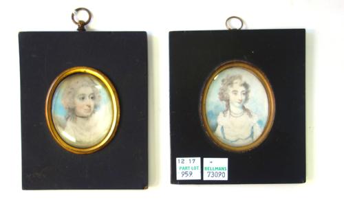 A portrait miniature on ivory of Mrs Anne Claytons, circa 1792, painted by Mr.W.Wood, 35 years of age (framed), and one further portrait miniature dep