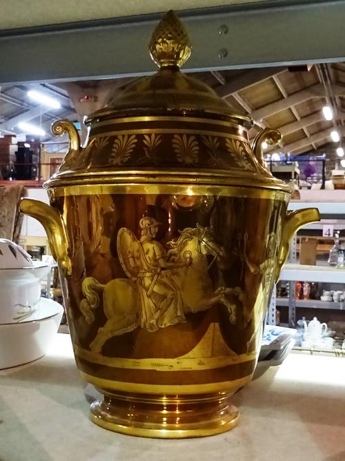An early 19th century copper lustre vase, liner and cover by Wilson (a.f), two Imari tea cups, two modern ashtrays, a Regency Imari jug and sundry, (q