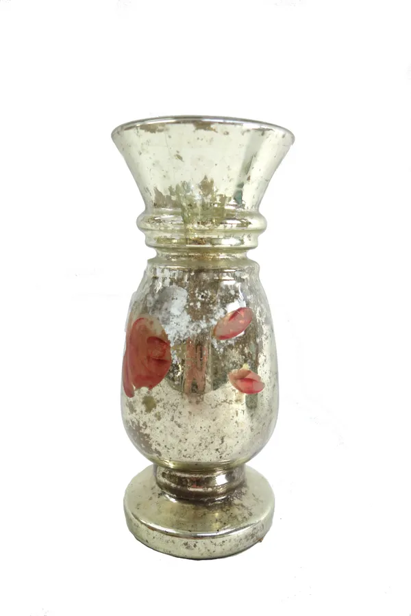 A quantity of Varnish glass candlesticks, late 19th/ early 20th century, a similarly decorated goblet and a white opaque vase, the tallest 28cm high,