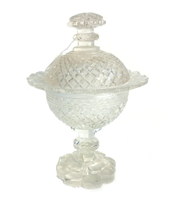 A 19th century glass sweetmeat and cover, 22.5cm high, (a.f.).