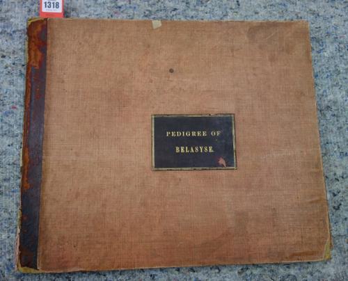 BELLASIS FAMILY - typescript pedigree; with extensive notes & mounted illus., on 9 oblong folio. leaves & with a preface; quarter leather & cloth, lab