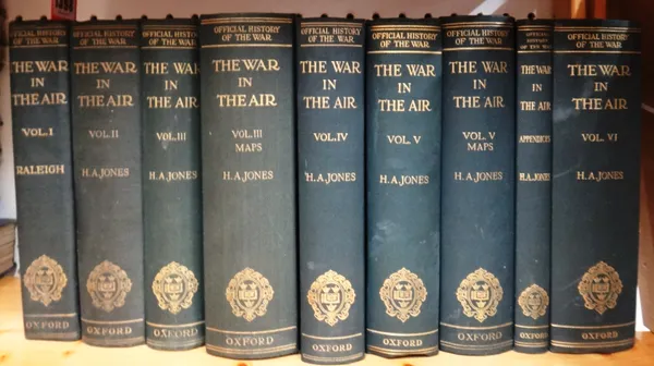 RALEIGH (W.) & JONES (H.A.)  The War in the Air: being the story of the part played in the Great War by the Royal Air Force.  First Editions, 6 vols.,