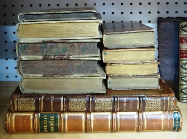 BINDINGS - 12 Antiquarian volumes.  *  includes a Terence Comoediae (Chiswick Press, 1854, polished calf 4to.) & a Virgil Opera (3 vols. Paris, 1745,
