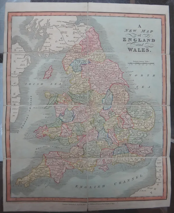 John CARY - Cary's Reduction of his Large Map of England and Wales  . . .  76 x 64cms., folded on linen within marbled covers, outline colour, in labe