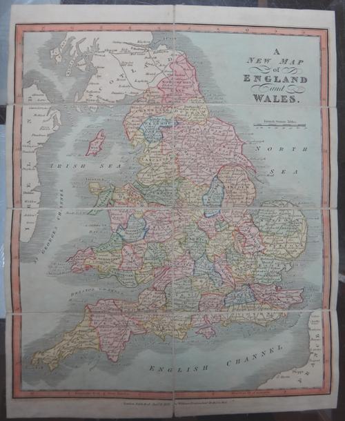 John CARY - Cary's Reduction of his Large Map of England and Wales  . . .  76 x 64cms., folded on linen within marbled covers, outline colour, in labe