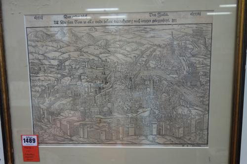 Sebastian MUNSTER - Die Statt Rom  . . .  26 x 36cms. (within mount), title in upper border, bird's-eye view of the city, but lacks the lower border k