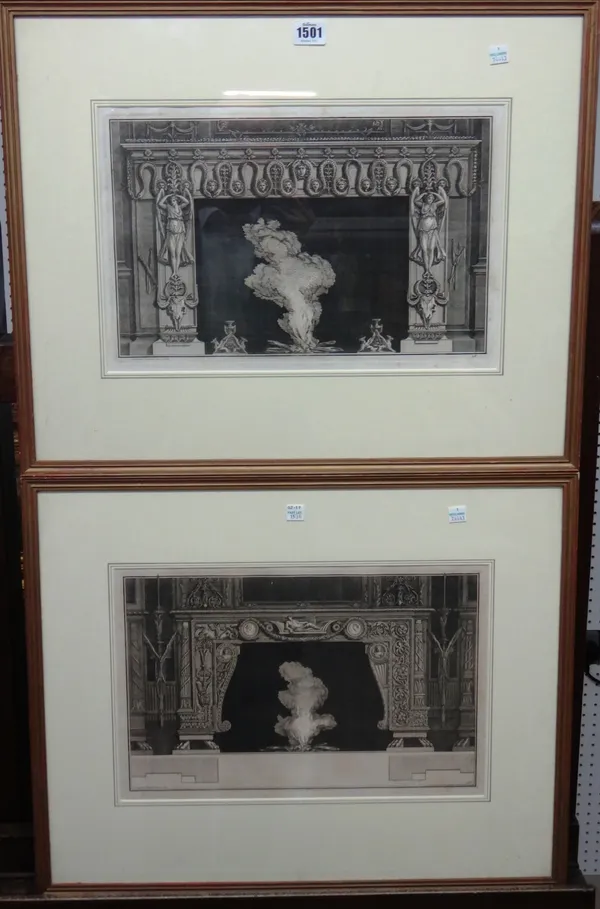 Cavalier Piranesi, Fireplace designs, a set of four engravings, each 25cm x 39cm.(4)