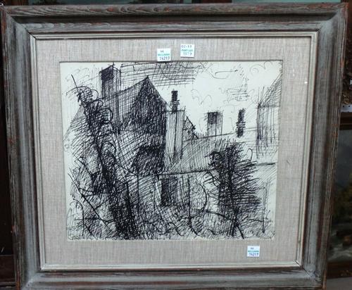 Marcel Gromaire (1892-1971), Houses; Seated nude, two, pen and ink, both signed and dated, one 1936, the other 1945, the larger 25.5cm x 30cm.