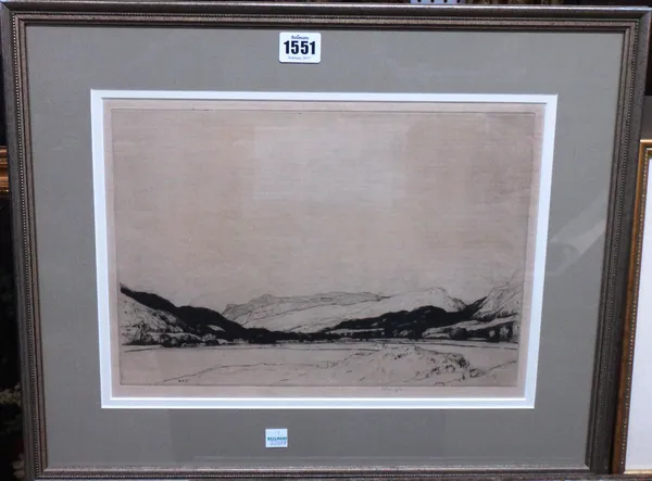 Sir David Young Cameron (1865-1945), Highland scene; Arran, two etchings, one signed in pencil, the larger 22.5cm x 32cm.(2)