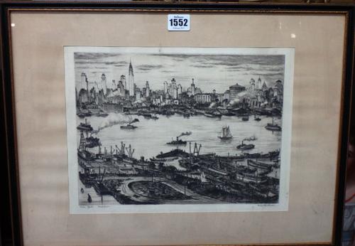 May Rush** (early 20th century), New York, Midtown, etching, signed and inscribed in pencil, 22cm x 30cm.; together with a further etching of New York