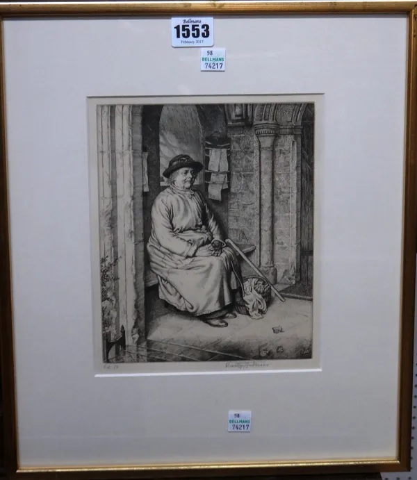 Stanley Anderson (1884-1966), Shelter, etching, signed and numbered Ed.50, 21cm x 16cm. DDS