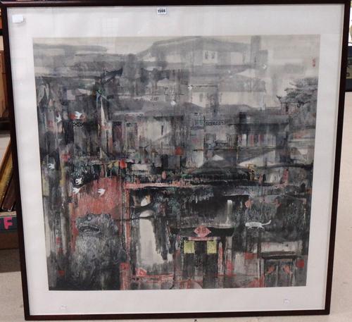 Sun Chengxin (b.1946), Southern City, watercolour and mixed media, 98cm x 102cm.