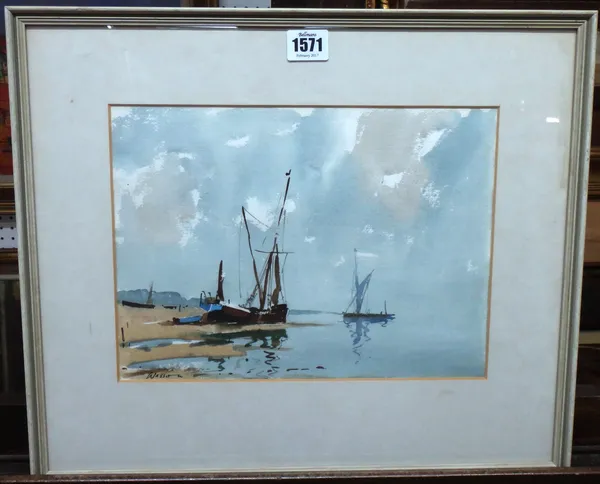 Edward Wesson (1910-1983), Boats at low tide, watercolour, signed, 22cm x 29cm.  DDS