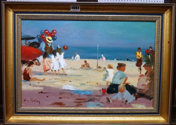Roy Petley (b.1951), Beach scene, oil on board, signed, 30cm x 46cm. DDS  Illustrated