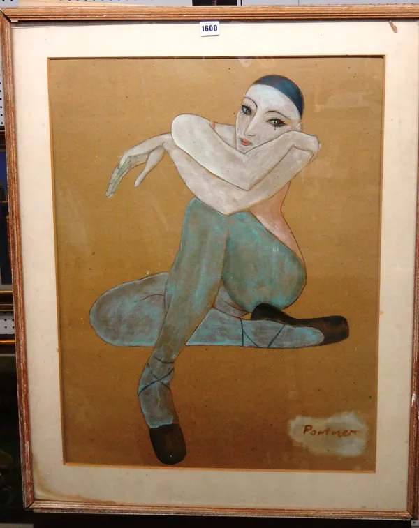 Alex Portner (b.1920), The Mime, oil wash on strawboard, signed, 73cm x 55cm. DDS