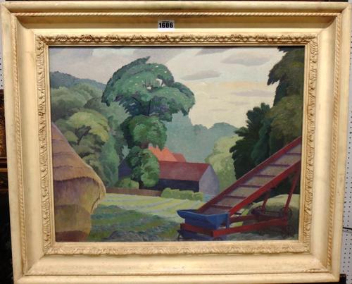 Archibald Sanderson (f.1928-1939), Farm scenes, a pair, oil on canvas, both signed, each 39cm x 49cm.(2)  Illustrated