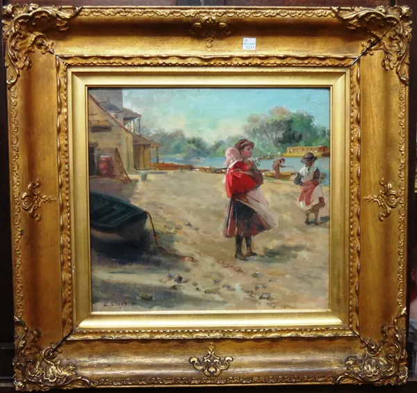 C. A. Lloyd (19th/20th century), Children walking near a river, oil on canvas, signed and dated 1904, 33.5cm x 36cm.