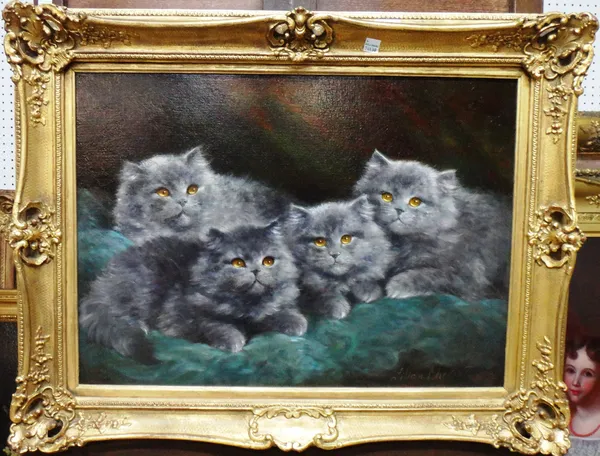 Lilian Cheviot; (fl.1894-1930), Grey kittens oil on canvas, signed, 40cm x 55cm.   Illustrated