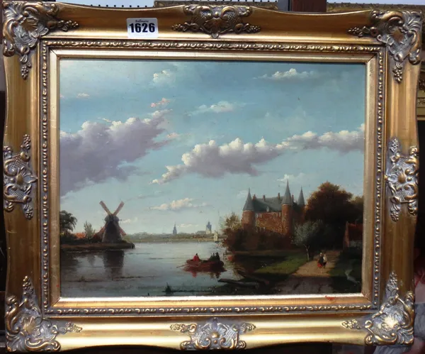 Circle of Petrus Johannes Schotel, River scene, oil on panel, 25cm x 32.5cm.
