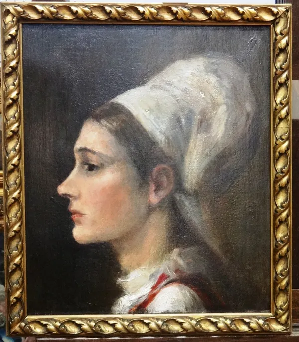 Continental School (late 19th century), Head study of a girl in profile, oil on canvas, 35cm x 30cm.