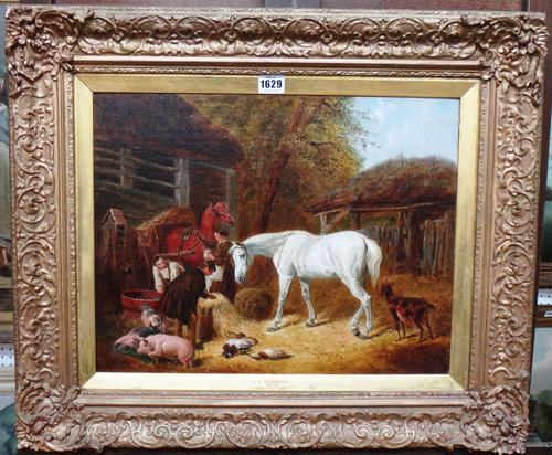 After John Frederick Herring senior, The White Horse, oil on canvas, bears a signature, 35cm x 45cm.  Illustrated