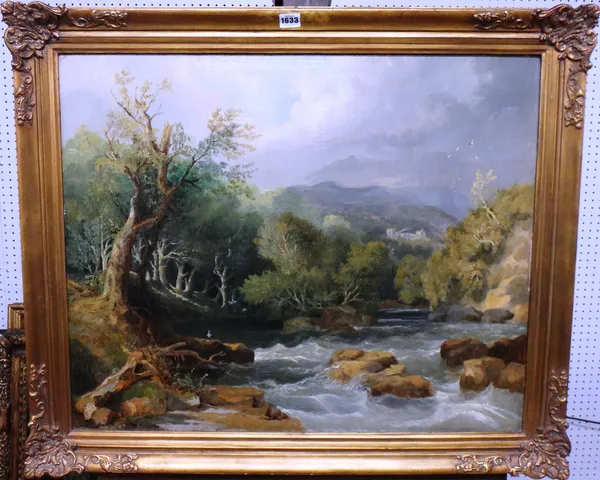 Follower of John Wilson Carmichael, Rocky river scene, oil on canvas, bears a signature, 61cm x 75cm.  Illustrated
