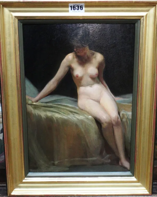 English School (c.1900), Seated nude, oil on panel, 35cm x 23.5cm.
