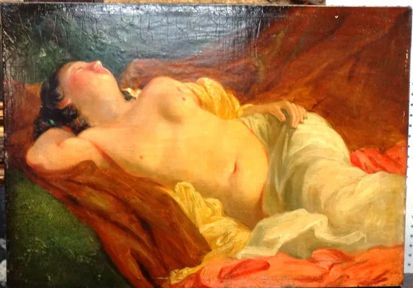 G. A. Glover (19th century), Reclining nude, oil on panel, unframed, 17.5cm x 25cm.