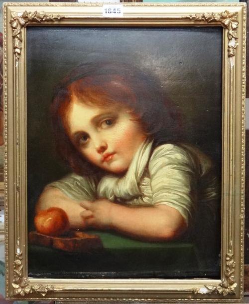 After Jean Baptiste Greuze, A young girl, oil on panel, 40cm x 30cm.