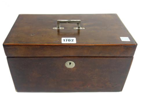 An early 19th century fruitwood rectangular tea caddy, with twin lidded interior, 29cm wide x 16cm high.