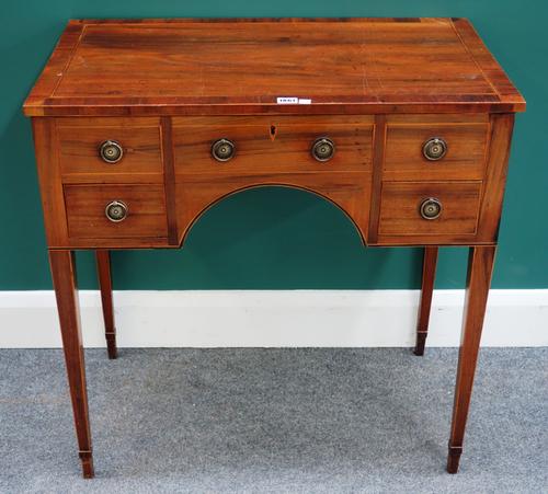 A George III crossbanded kingwood lift top dressing table, on tapering square supports, 77cm wide x 78cm high.