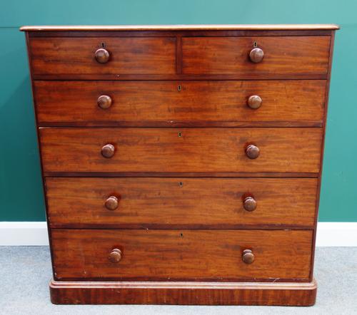 Heal & Son, London;  a Victorian mahogany chest of two short and four long graduated drawers, 122cm wide x 121cm high, stamped to drawer.