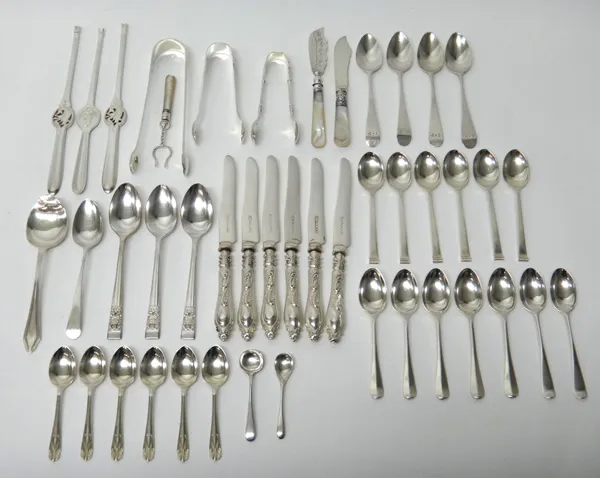 Silver table flatware, comprising; a set of six coffee spoons, Sheffield 1956, a set of six coffee spoons, Sheffield 1960, five rat tail pattern coffe