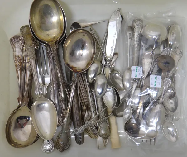 A quantity of silver table flatware, including a Scottish sauce ladle, Glasgow 1827, four teaspoons, Sheffield 1894, four coffee spoons, London 1893,